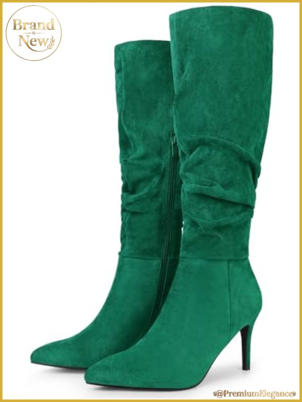 Womens Slouch Pointed Toe Stiletto Heel Knee High Boots Faux Suede